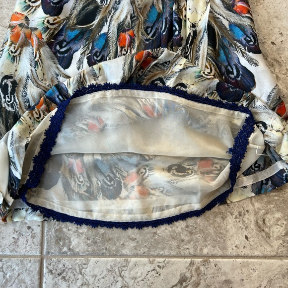 Anthropologie x Liefsdottir Floating Feathers Print Silk Dress, Blue/Cream, 0 - Picture 6 of 13